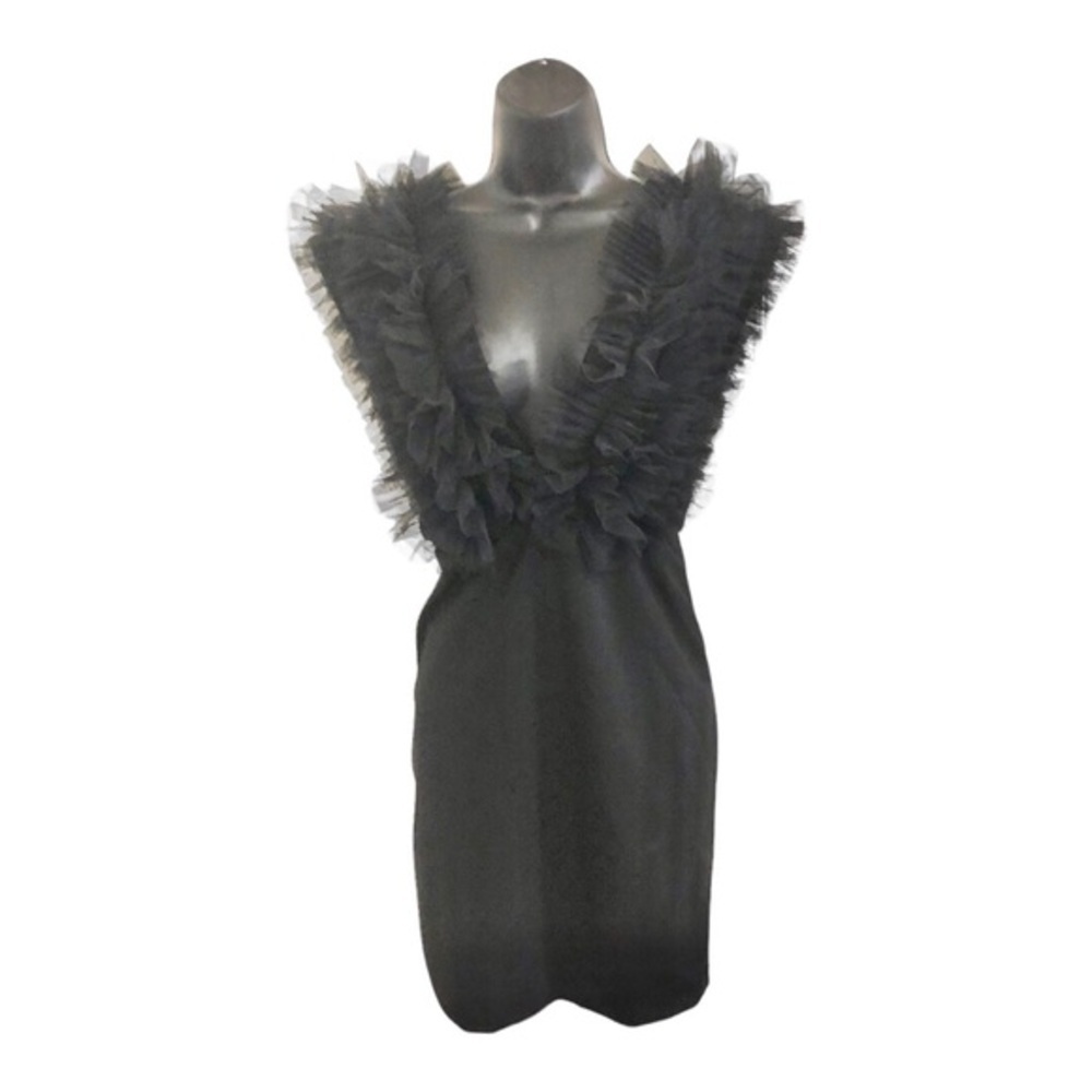 Sincerely Jules black exaggerated tulle chiffon v-neck & back mini dress size L